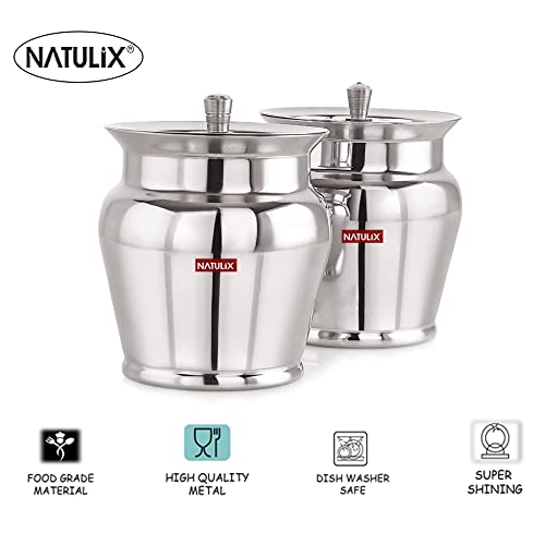 NATULIX Stainless Steel Ghee Pot | Oil Pot | Ghee Pot with Spoon and Lid | 400ml | Silver | 400ml | Pack of 2 - Image 5