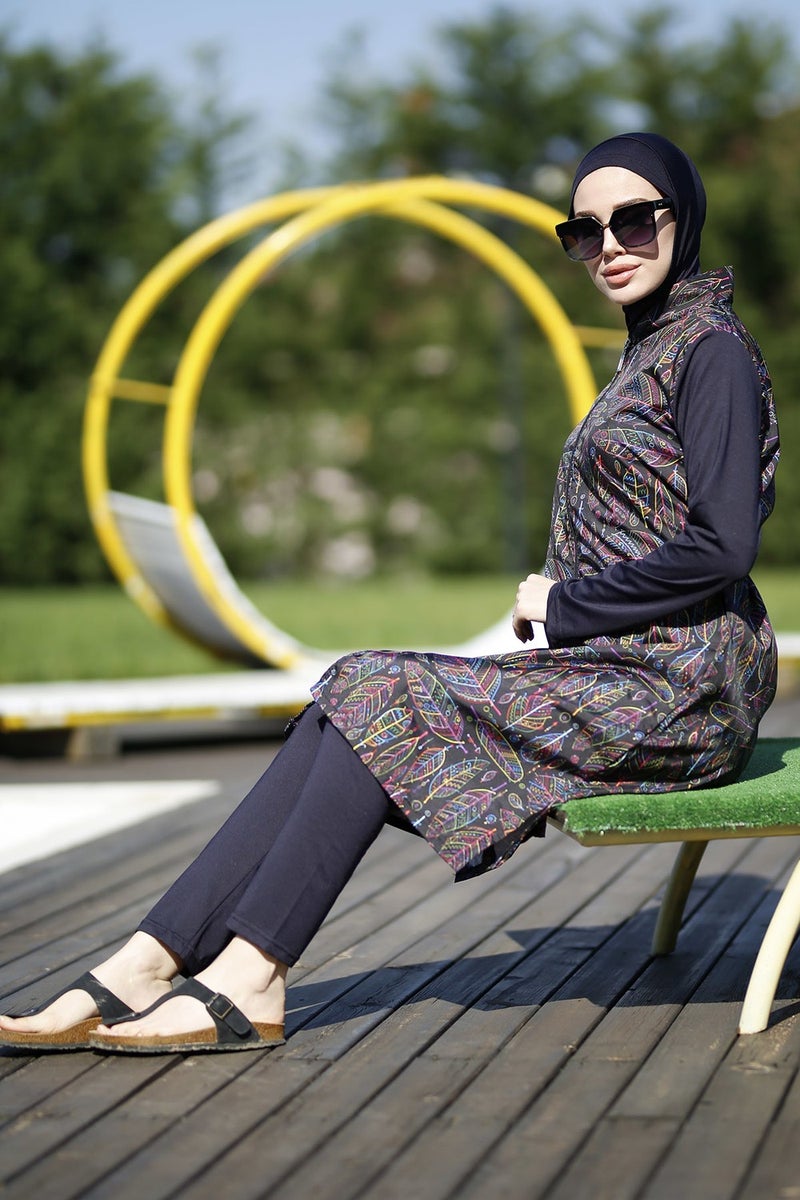 Remsa Mayo Remsa Swimsuit Fully Covered Hijab Swimsuit Colorful Leaf Merve  - Image 3