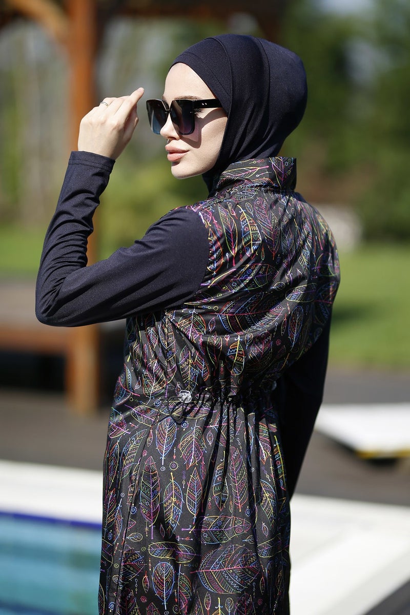 Remsa Mayo Remsa Swimsuit Fully Covered Hijab Swimsuit Colorful Leaf Merve  - Image 4