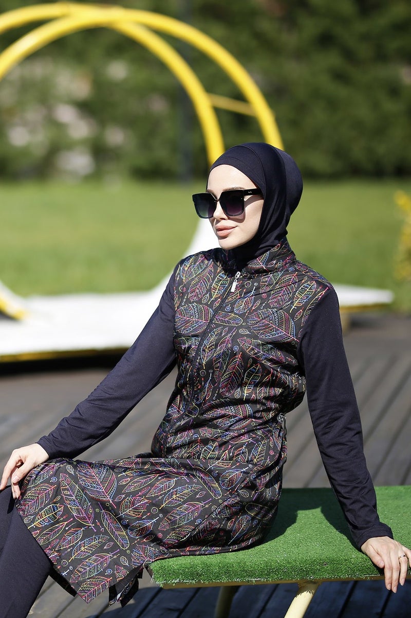 Remsa Mayo Remsa Swimsuit Fully Covered Hijab Swimsuit Colorful Leaf Merve  - Image 5