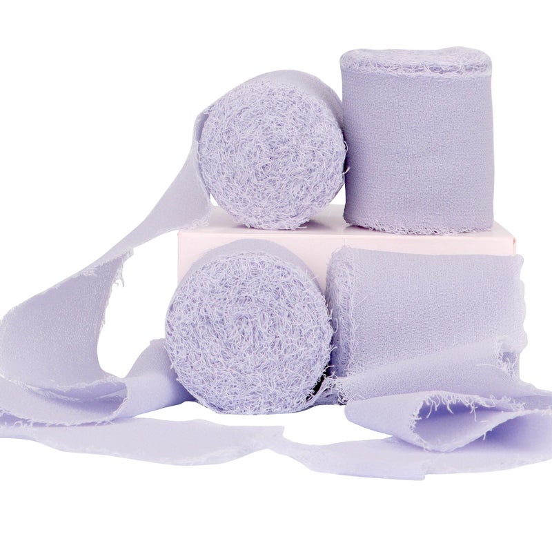 4 Rolls Chiffon Silk Ribbon With Frayed Edge 112 Inch Wide 21 Yards Long Handmade Fringe for Crafts Weddings and Home Decor Lavender Purple 157