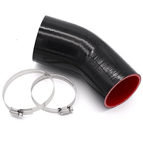 Ingoulut 45 Degree Elbow 3 to 3.5 inch Coupler Hose, ID 3 to 3-1/2 inch (76-89MM) Length 4″ (102mm), 4-Ply Reinforced Turbo/Intercooler/Intake Piping Coupler Silicone Hoses with 2PCS Clamps - Image 2
