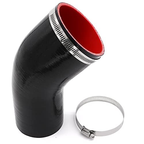 Ingoulut 45 Degree Elbow 3 to 3.5 inch Coupler Hose, ID 3 to 3-1/2 inch (76-89MM) Length 4″ (102mm), 4-Ply Reinforced Turbo/Intercooler/Intake Piping Coupler Silicone Hoses with 2PCS Clamps - Image 3