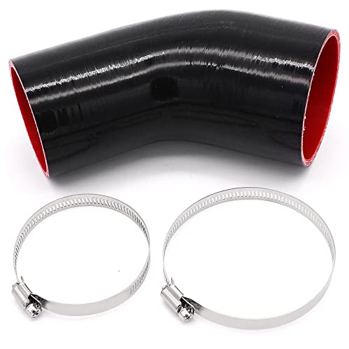 Ingoulut 45 Degree Elbow 3 to 3.5 inch Coupler Hose, ID 3 to 3-1/2 inch (76-89MM) Length 4″ (102mm), 4-Ply Reinforced Turbo/Intercooler/Intake Piping Coupler Silicone Hoses with 2PCS Clamps - Image 1