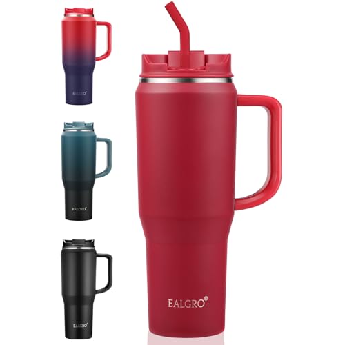 EALGRO 40 oz Tumbler with Handle, Insulated Tumblers with Lid and Straw, Large Metal Sports Water Bottle Jug, Thermal Stainless Steel Travel Coffee Mug Cup, Classic Red - Image 1