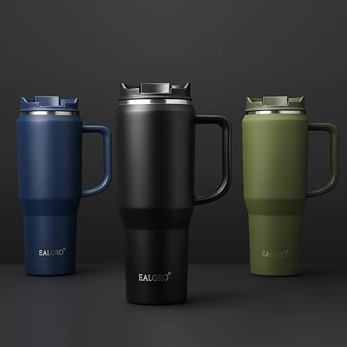 EALGRO 40 oz Tumbler with Handle, Insulated Tumblers with Lid and Straw, Large Metal Sports Water Bottle Jug, Thermal Stainless Steel Travel Coffee Mug Cup, Classic Red - Image 5