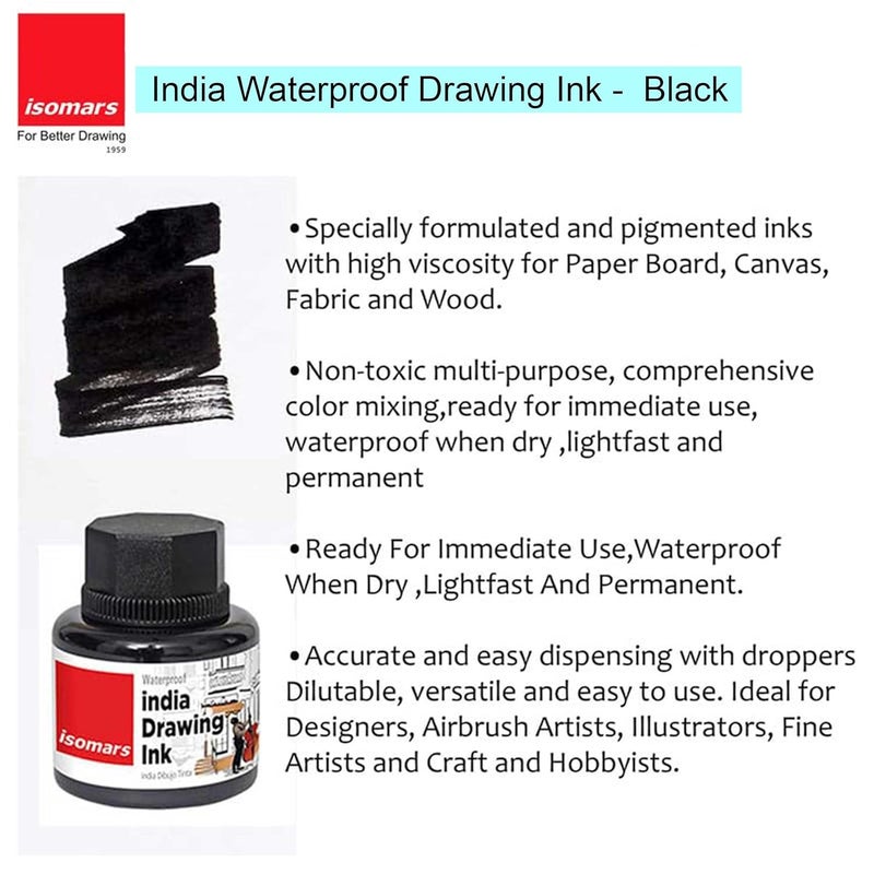 Isomars Isomars India Waterproof Drawing Ink 35ML Black - Image 4