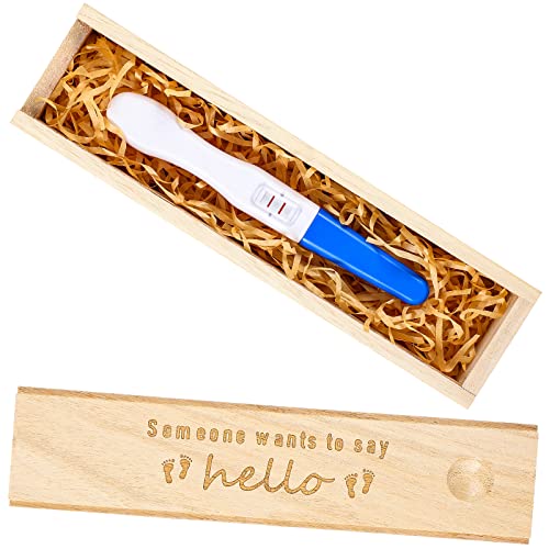 Qunclay Pregnancy Test Keepsake Box Surprise Pregnancy Announcement Box Wooden Baby for Husband Grandparents Baby Memory Souvenir Collection case with Raffia Ribbon(Classic) - Image 1
