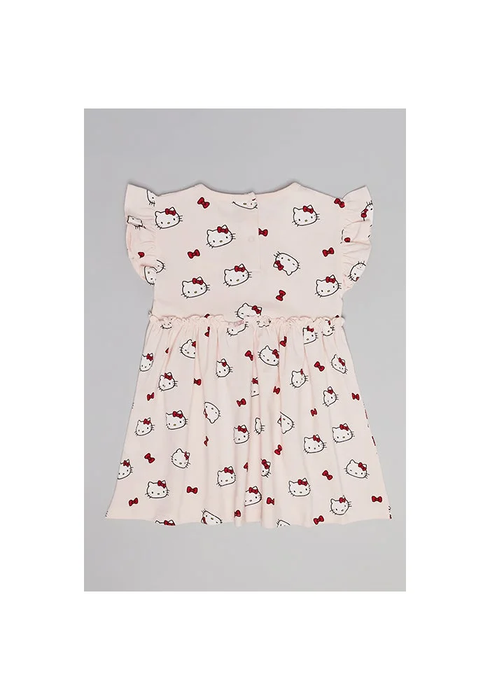 R&b Hello Kitty Print Fit & Flare Dress with Flutter Sleeves