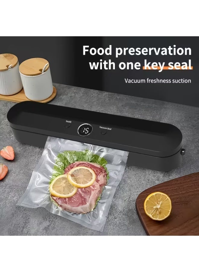 NIBEMINENT 1pc Vacuum Sealer Machine, Bag Sealer - Intuitive Digital Display, Automatic Air Sealing for Wet & Dry Foods - Space-Saving Design with 10 Bags Included, Portable Food Sealer for Plastic Bags, - Perfect for Food Storage, Kitchen Supplies - Image 2