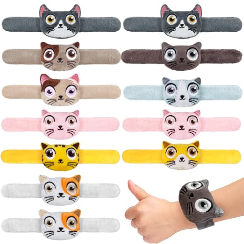 XIPEGPA 12 PCS Stuffed Cat Animal Slap Bracelets Plush Animal Snap Bracelets Cute Wrist Slap Band Toy Wrist Animals Wrist Pets Slap Bracelet Wrist Toy for Boys Girls Birthday Gifts Party Favors 9 Styles - Image 1