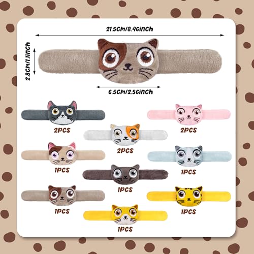 XIPEGPA 12 PCS Stuffed Cat Animal Slap Bracelets Plush Animal Snap Bracelets Cute Wrist Slap Band Toy Wrist Animals Wrist Pets Slap Bracelet Wrist Toy for Boys Girls Birthday Gifts Party Favors 9 Styles - Image 5