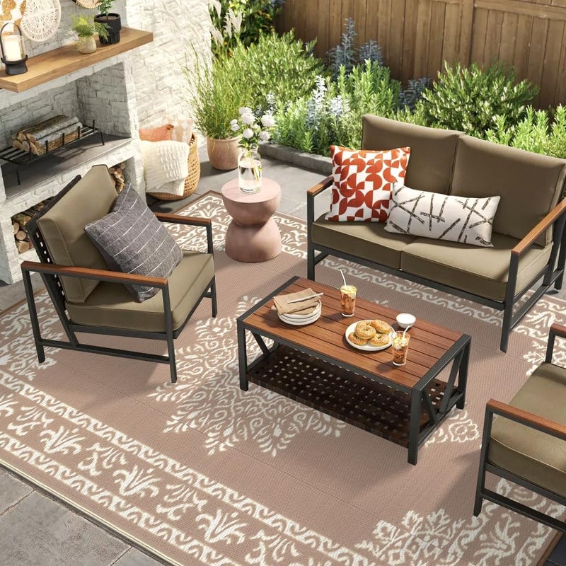 Yamaziot Outdoor Rug 8x10 Ft, Waterproof Plastic Straw Patio Rug, Reversible Backyard Carpet UV Resistant Portable RV Mat Clearance, Large Indoor Outdoor Rug for Patio, Porch, Deck, Balcony, Brown - Image 5