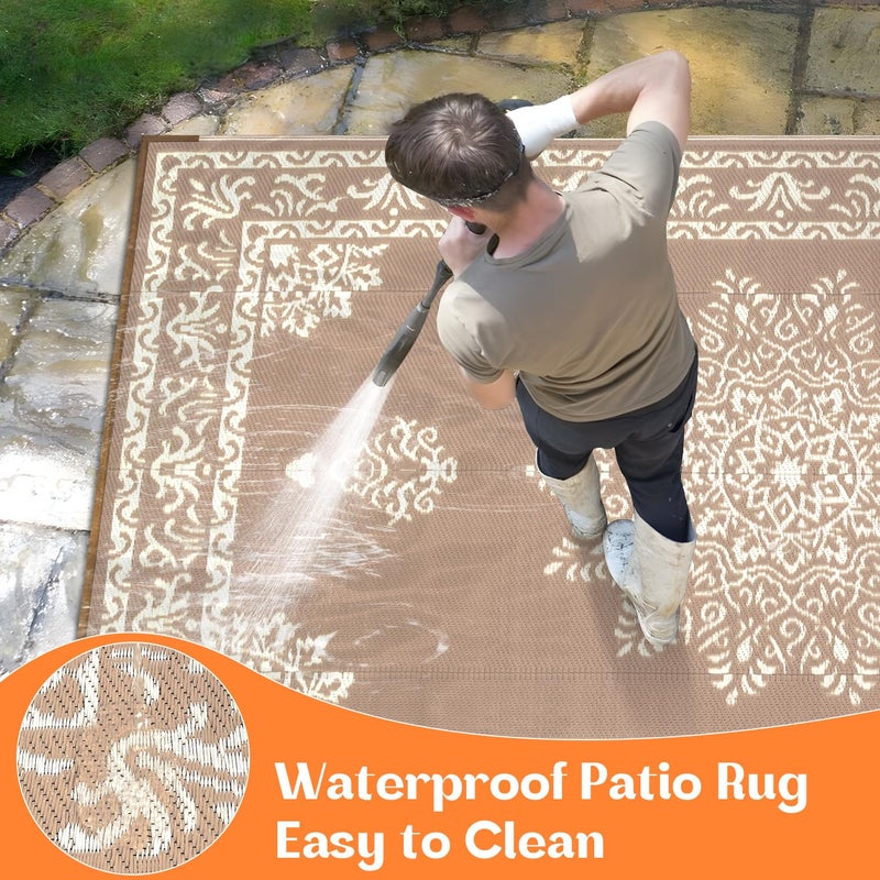 Yamaziot Outdoor Rug 8x10 Ft, Waterproof Plastic Straw Patio Rug, Reversible Backyard Carpet UV Resistant Portable RV Mat Clearance, Large Indoor Outdoor Rug for Patio, Porch, Deck, Balcony, Brown - Image 4