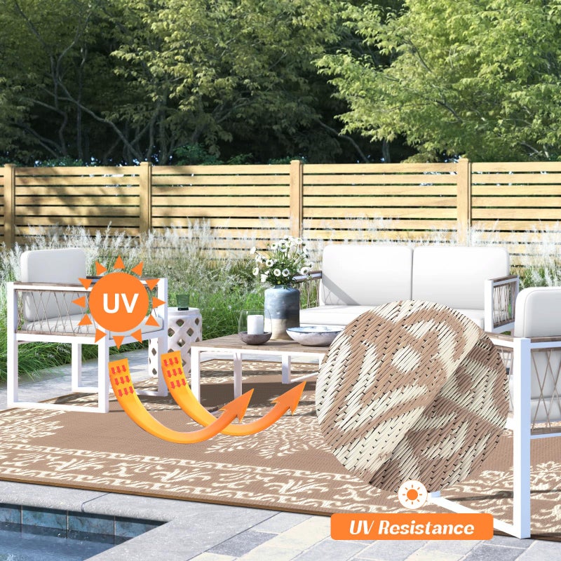 Yamaziot Outdoor Rug 8x10 Ft, Waterproof Plastic Straw Patio Rug, Reversible Backyard Carpet UV Resistant Portable RV Mat Clearance, Large Indoor Outdoor Rug for Patio, Porch, Deck, Balcony, Brown - Image 3