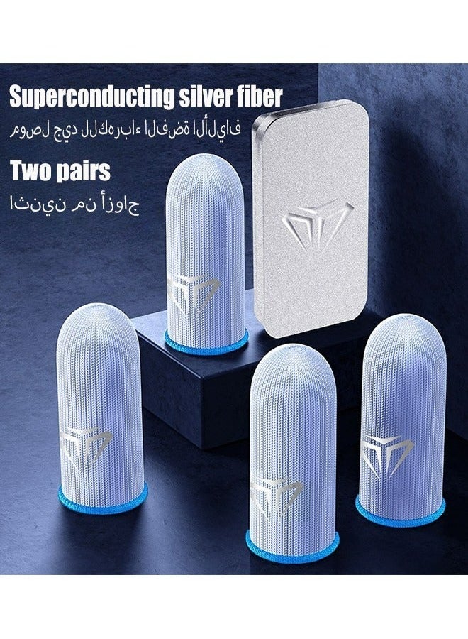 2 Pairs Gaming Finger Sleeves, Gamer Gloves, Ultra-Thin, Breathable Silver Fiber Thumb Protectors, Blue - Image 1