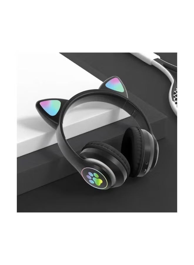 شوبي Cat Wireless Bluetooth Kids Headphones, Cat Ears Bluetooth Over Ear Kitty Headphones Black 