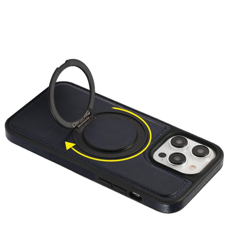 MagSafe iPhone 16 Plus TPU Case Protective + PC + Leather Texture for iPhone 16 16 Plus 16 Pro 16 Pro Max with Rotating Kickstand and Anti - Image 3