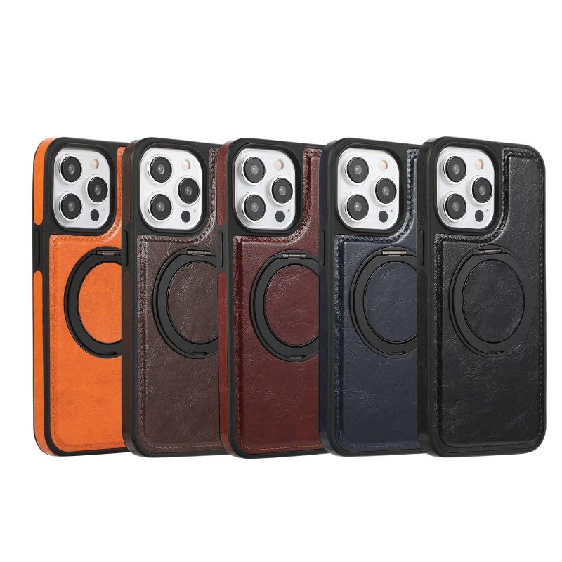 MagSafe iPhone 16 Plus TPU Case Protective + PC + Leather Texture for iPhone 16 16 Plus 16 Pro 16 Pro Max with Rotating Kickstand and Anti - Image 2