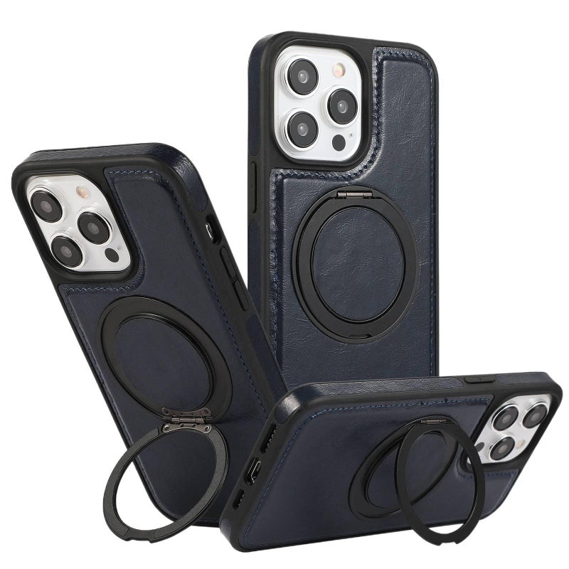MagSafe iPhone 16 Plus TPU Case Protective + PC + Leather Texture for iPhone 16 16 Plus 16 Pro 16 Pro Max with Rotating Kickstand and Anti - Image 1