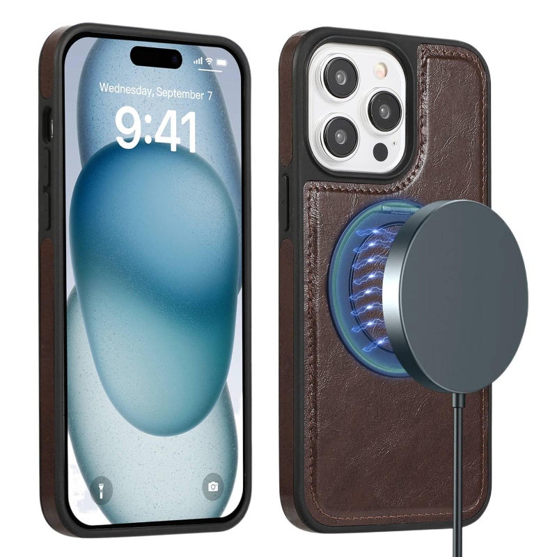 MagSafe iPhone 16 Plus TPU Case Protective + PC + Leather Texture for iPhone 16 16 Plus 16 Pro 16 Pro Max with Rotating Kickstand and Anti - Image 5