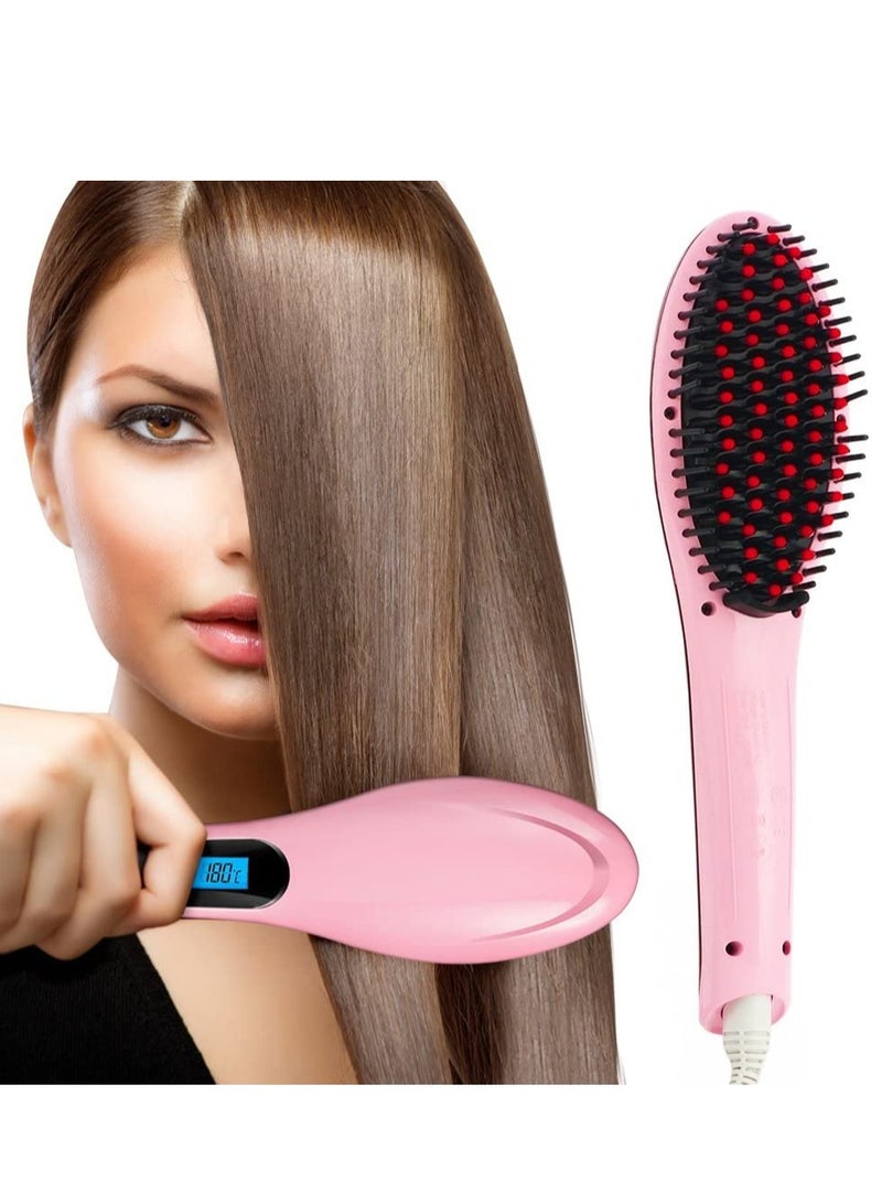 فرشاة فرد الشعر، مشط فرد كهربائي بتسخين سيراميك، وردي، درجة حرارة العمل تتراوح بين 356-446 فهرنهايت - Image 1
