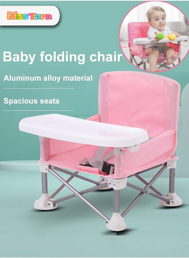 MissTiara Baby Seat Booster High Chair ,Space Saver High Chair , Portable High Chair , Folding Booster Feeding Chair ,with Travel Bag (Pink)  - Image 1