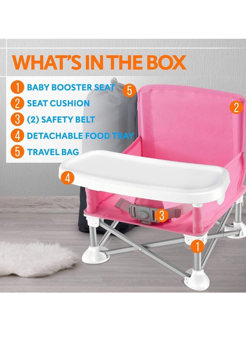 MissTiara Baby Seat Booster High Chair ,Space Saver High Chair , Portable High Chair , Folding Booster Feeding Chair ,with Travel Bag (Pink)  - Image 2
