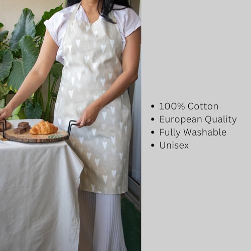 Oak & Lily Kitchen Linen Set | Apron with Heat Resistant, Cushioned Oven Mitts & Pot Holders | 100% Cotton | Washable | Gift for Cooking, Baking & Housewarming (Beige & Ivory Heart Pattern) - Image 5