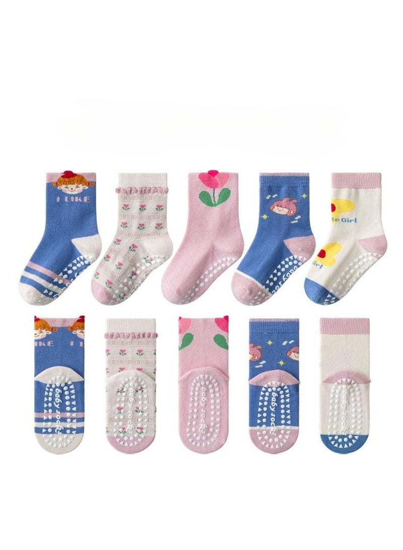 5 Pairs Per Set Anti Slip Design Of Children's Socks, Cartoon Tube Socks  - Image 1
