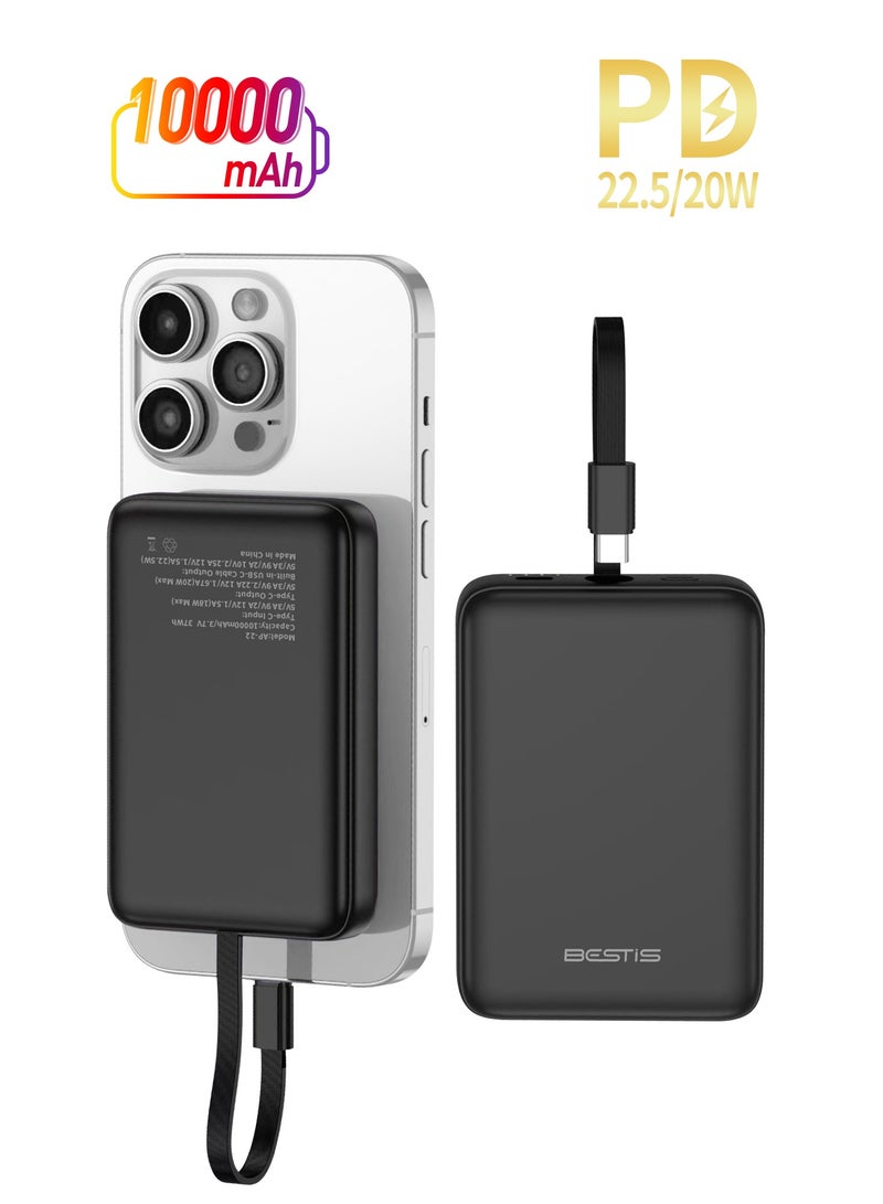 بيستيس  باور بانك 10000mAh Mini، مع كابل USB-C مدمج، 22.5W Fast Charging ثنائي الاتجاه، معتمد للطيران، بحجم الجيب للسفر والاستخدام اليومي - Image 2
