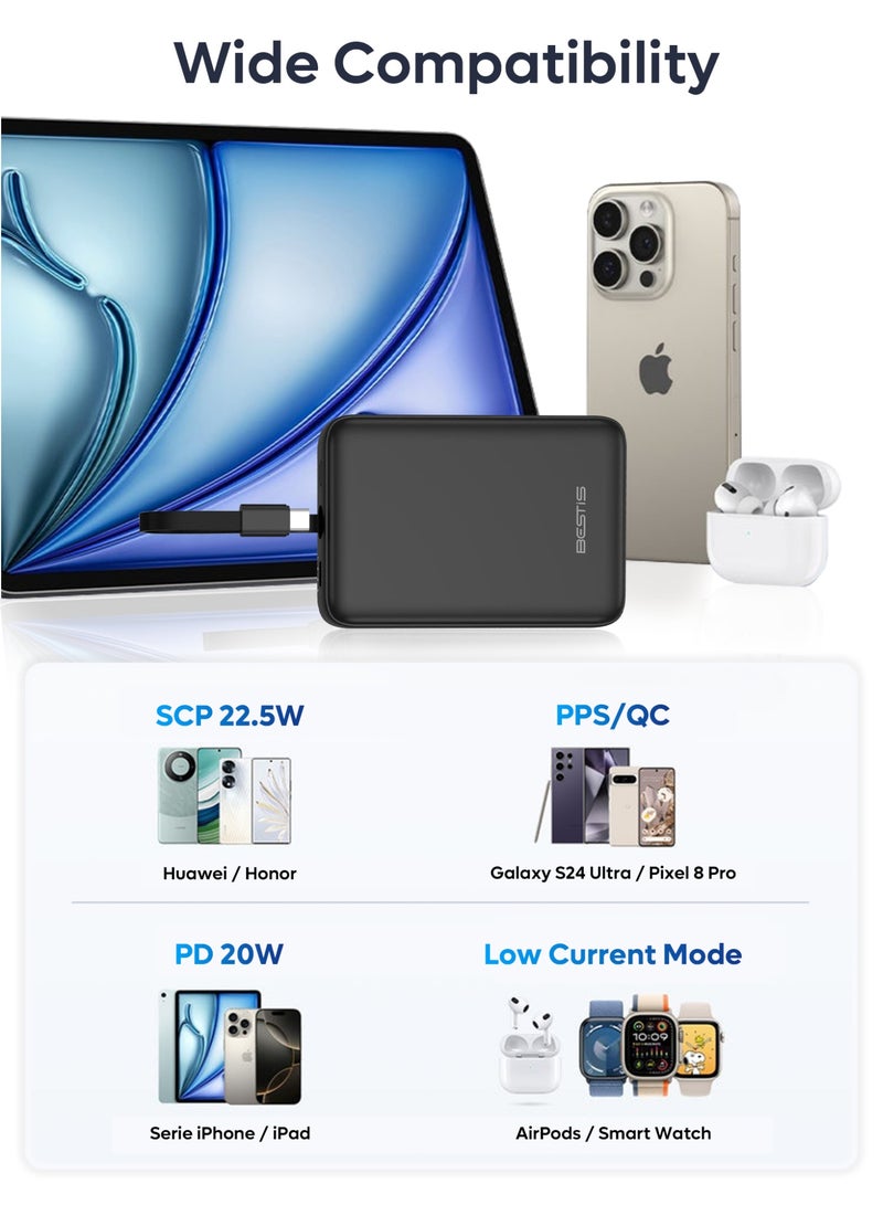 بيستيس  باور بانك 10000mAh Mini، مع كابل USB-C مدمج، 22.5W Fast Charging ثنائي الاتجاه، معتمد للطيران، بحجم الجيب للسفر والاستخدام اليومي - Image 4