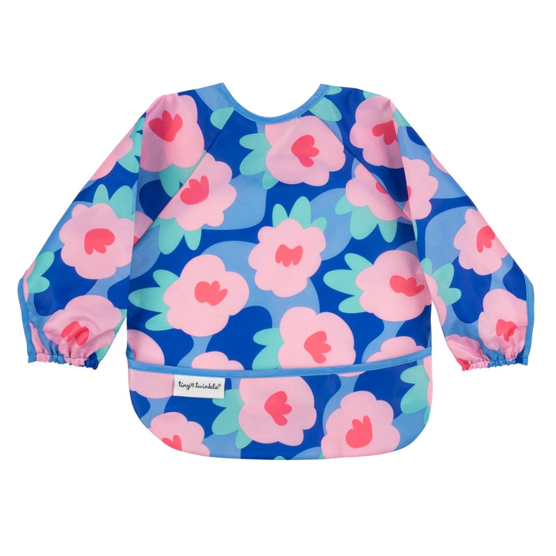 Tiny Twinkle Long Sleeve Bib for Babies & Toddlers - Waterproof Smock Bib for Eating - Machine Washable & Mess-Proof, Baby Feeding Essential & Shower Must-Have(Floral Blue, 6-24M) - Image 1