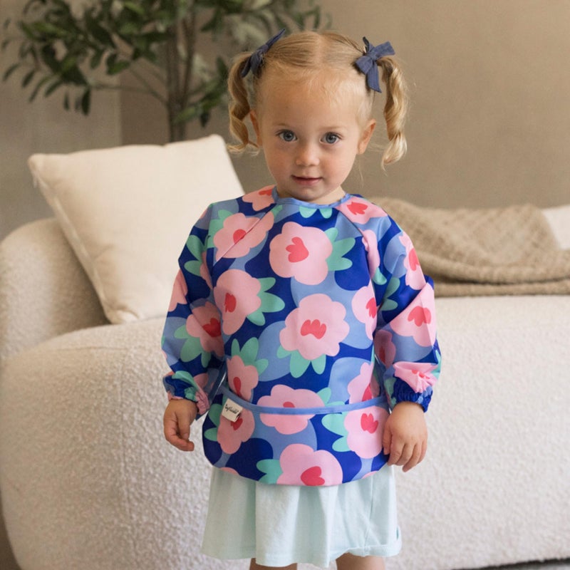 Tiny Twinkle Long Sleeve Bib for Babies & Toddlers - Waterproof Smock Bib for Eating - Machine Washable & Mess-Proof, Baby Feeding Essential & Shower Must-Have(Floral Blue, 6-24M) - Image 2