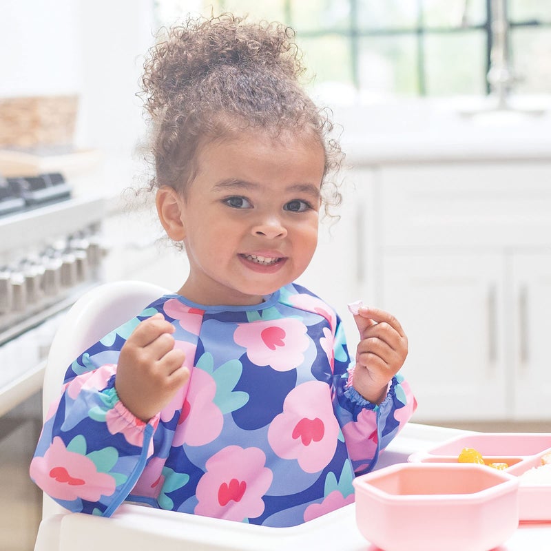 Tiny Twinkle Long Sleeve Bib for Babies & Toddlers - Waterproof Smock Bib for Eating - Machine Washable & Mess-Proof, Baby Feeding Essential & Shower Must-Have(Floral Blue, 6-24M) - Image 3