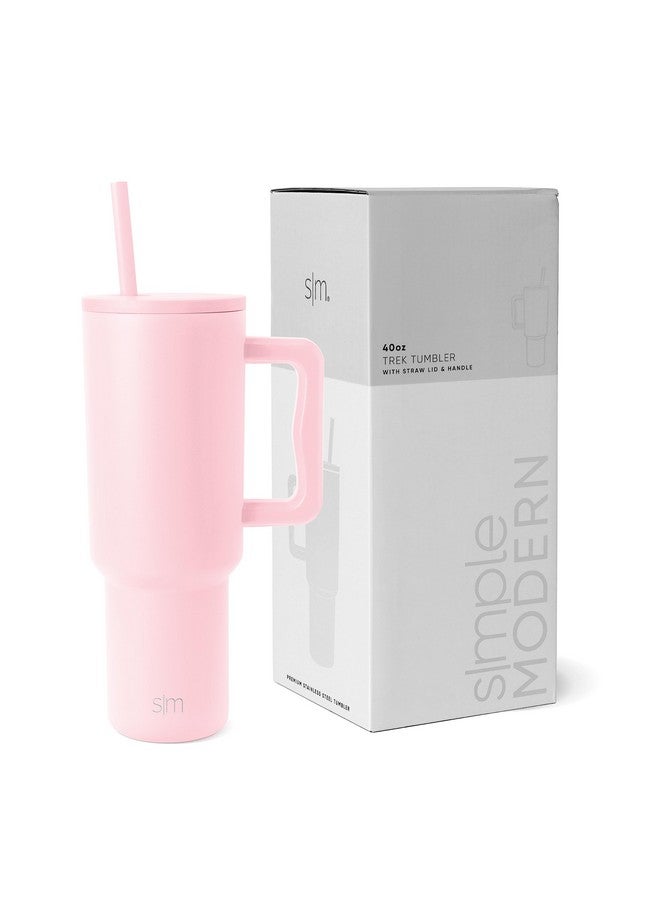 Simple Modern 40 oz Trek Tumbler with Handle and Straw Lid | Cup Holder Friendly Insulated Stainless Steel Travel Mug | Blush - Image 1