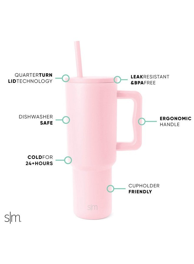 Simple Modern 40 oz Trek Tumbler with Handle and Straw Lid | Cup Holder Friendly Insulated Stainless Steel Travel Mug | Blush - Image 2