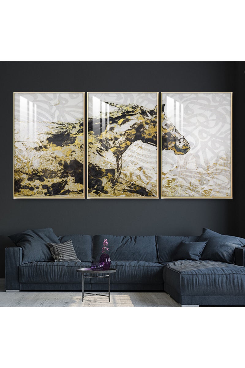 Marktna Three wooden wall painting with a frame and a clear acrylic layer - Image 1
