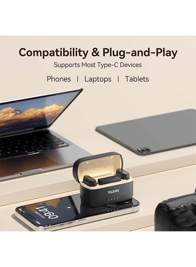 TELESIN TELESIN  Wireless Lavalier Microphone with Charging Case, one-Click Noise Reduction 48KHz 24Bit 650ft Range 20H Battery for Video Recording Type C Fit iPhone 15 16 Series/Android/PC/Laptop/Camera  - Image 4