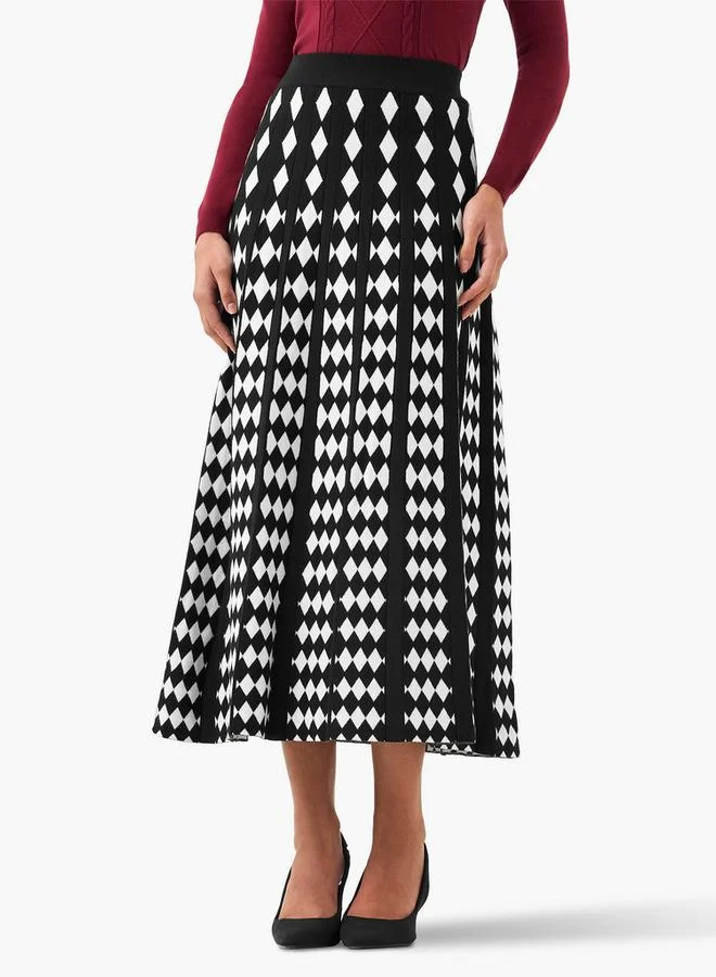 2Xtremz 2Xtremz Midi Viscose Blend A-line Skirt with Geometric Texture