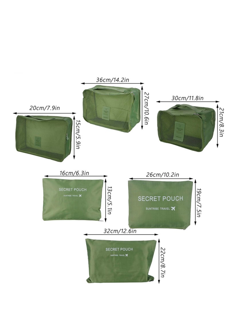 Excefore حقائب التعبئة للحقائب، 6 قطع حقيبة تخزين سفر للأمتعة، حقائب تعبئة لحقيبة الظهر، حقيبة تنظيم، أكياس ضغط ملابس الحقيبة، منظمات التعبئة، ملحقات السفر، أخضر - Image 5