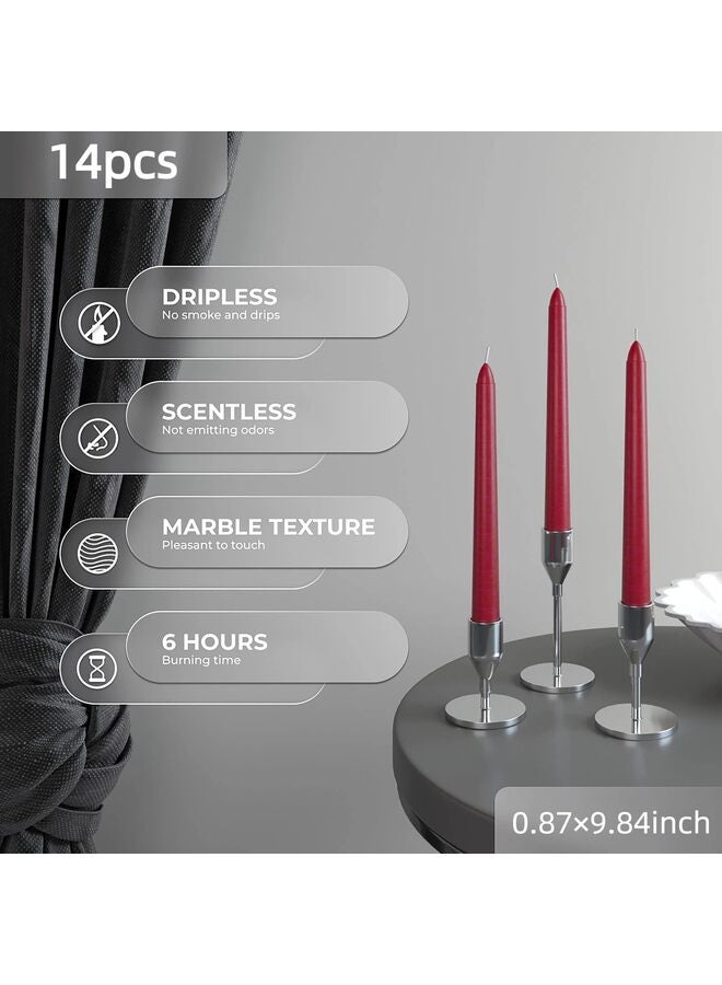 14 شمعة مدببة، بدون دخان، مثالية لحفلات أعياد الميلاد، وحفلات الزفاف، وحفلات العشاء، وديكور المنزل، طولها 10 بوصات (حمراء) - Image 2
