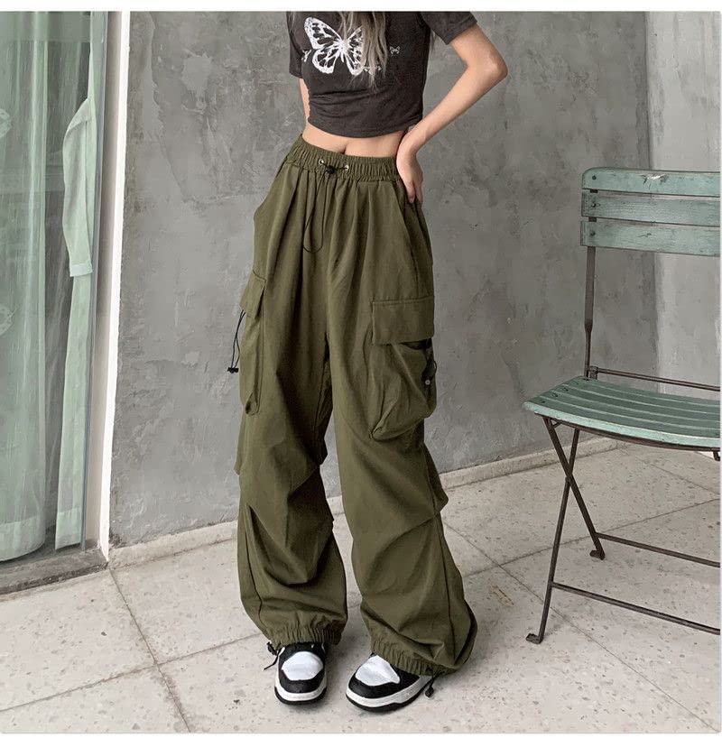Sumleno Women Cargo Pants Baggy Y2K Clothing Multi Pockets High Waist Loose Straight Leg Pants Vintage Grunge Aesthetic Clothes (B Army Green,S) - Image 3
