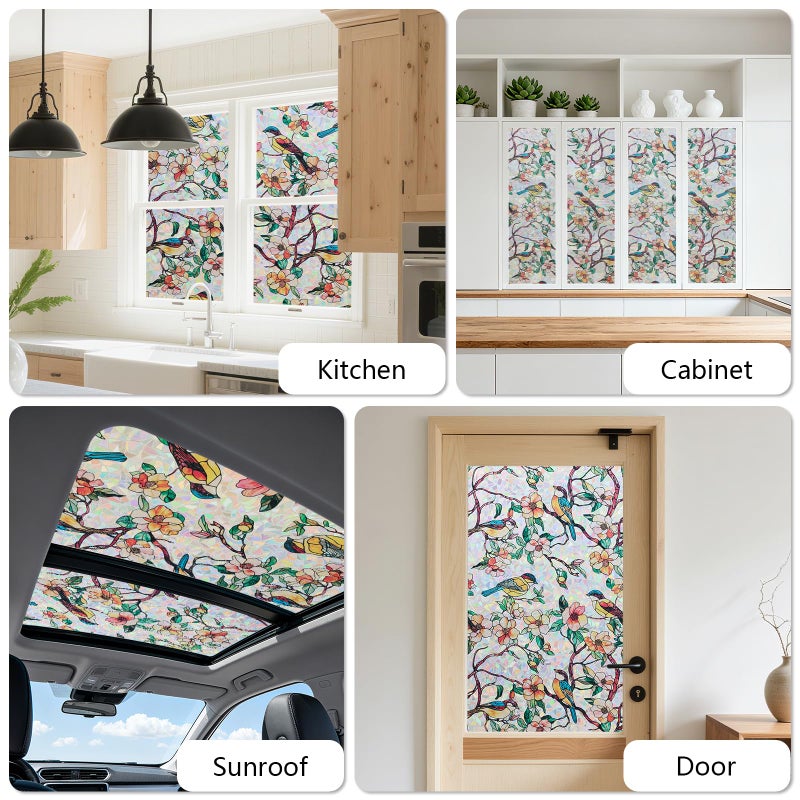Kromapolis Window Privacy Film, Stained Glass Sticker Floral Window Clings, Decorative Static Clings UV Blocking Colorful Decals, Removable Vinyl Covering Rainbow Camellia, 17.5'' x 78.7'' - Image 5
