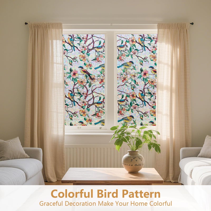 Kromapolis Window Privacy Film, Stained Glass Sticker Floral Window Clings, Decorative Static Clings UV Blocking Colorful Decals, Removable Vinyl Covering Rainbow Camellia, 17.5'' x 78.7'' - Image 2