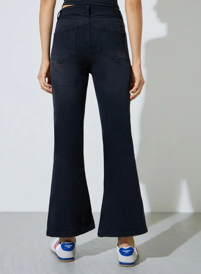 Styli Black Black Fit and Flare Stretch Flared Jeans for Women | Best Price UAE