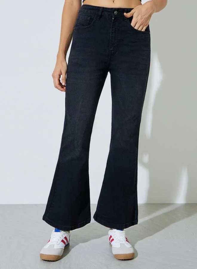 Styli Black Fit and Flare Stretch Flared Jeans
