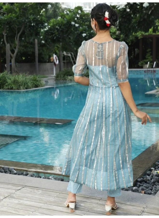 أيه كيه إس Light Blue Zari Work Anarkali With Pant