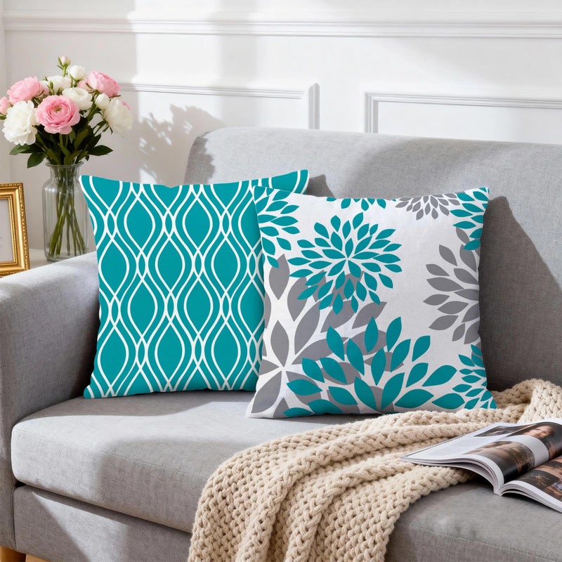 Hexagram Geometric Teal Pillow Covers 18x18 Set of 4, Decorative Outdoor Boho Modern Throw Pillow Covers, Home Sweet Home Farmhouse Cushion Case for Couch Sofa Bedroom Indoor Decor(No Insert) - Image 3