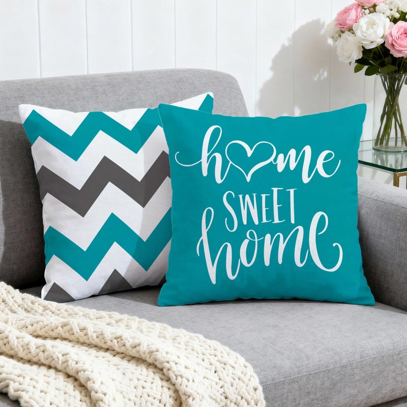 Hexagram Geometric Teal Pillow Covers 18x18 Set of 4, Decorative Outdoor Boho Modern Throw Pillow Covers, Home Sweet Home Farmhouse Cushion Case for Couch Sofa Bedroom Indoor Decor(No Insert) - Image 2